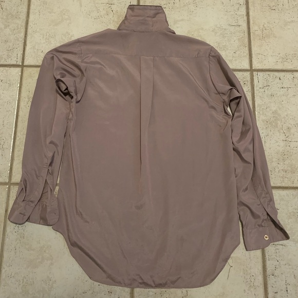 Vintage Silk-Like Mauve Tunic Blouse High-Low Hem with Black Piping M/L - Picture 4 of 4